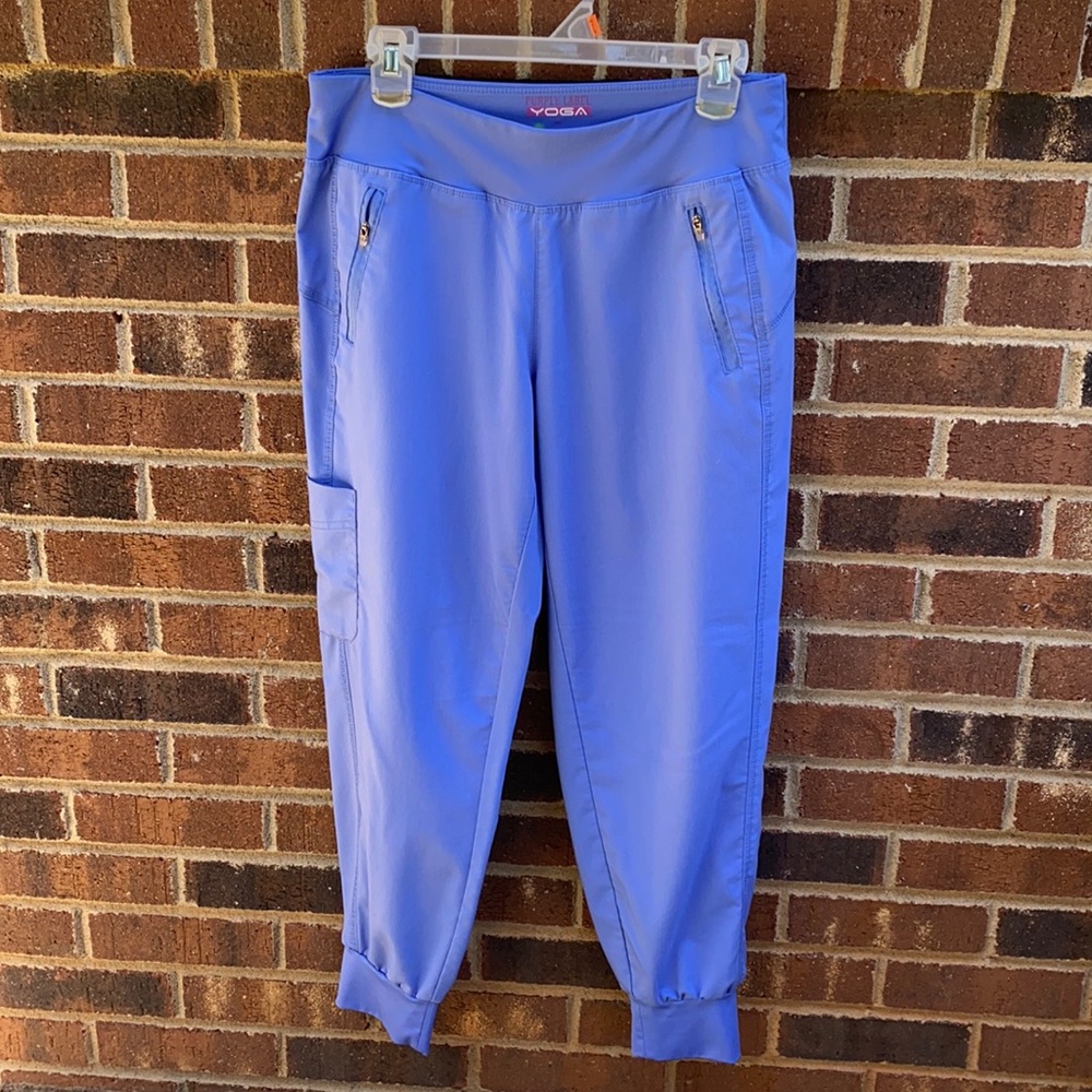 Size Medium Petite “Ceil Blue” Healing Hands-Yoga fit Jogger Scrub Pants